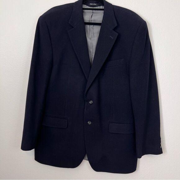 CHAPS Blazer Jacket Sport Coat Black Wool Silk Cashmere 2-Button Mens Size 44L - Picture 1 of 9